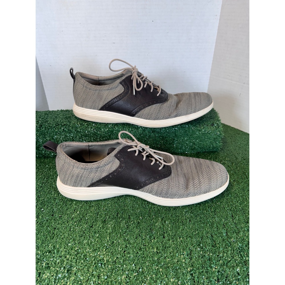 Cole‎ Haan Men's Grand Tour Knit Shoes Gray Brown Leather Lace Up Size 13 - Picture 2 of 9